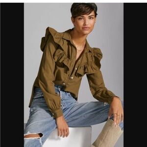 Anthropologie Pilcro Ruffled Chambray Buttondown Medium